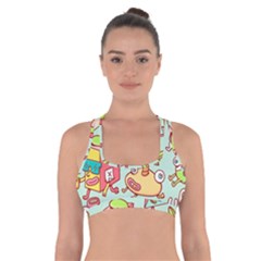 Summer Up Cute Doodle Cross Back Sports Bra by Bedest