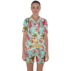 Summer Up Cute Doodle Satin Short Sleeve Pajamas Set