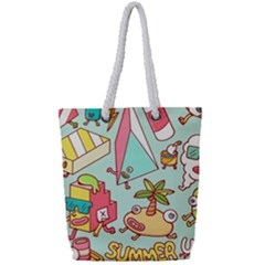 Summer Up Cute Doodle Full Print Rope Handle Tote (small) by Bedest