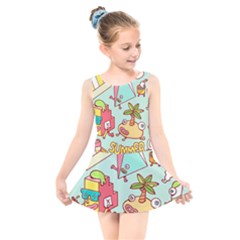 Summer Up Cute Doodle Kids  Skater Dress Swimsuit by Bedest