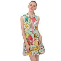 Summer Up Cute Doodle Sleeveless Shirt Dress by Bedest