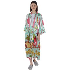 Summer Up Cute Doodle Maxi Satin Kimono by Bedest