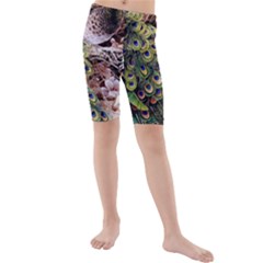 Japanese Painting Flower Peacock Kids  Mid Length Swim Shorts by Bedest