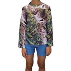 Japanese Painting Flower Peacock Kids  Long Sleeve Swimwear by Bedest