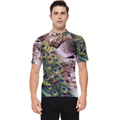 Japanese Painting Flower Peacock Men s Short Sleeve Rash Guard by Bedest