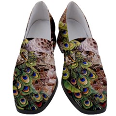 Japanese Painting Flower Peacock Women s Chunky Heel Loafers by Bedest