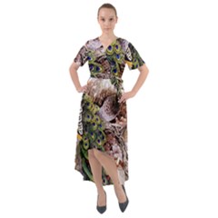 Japanese Painting Flower Peacock Front Wrap High Low Dress by Bedest