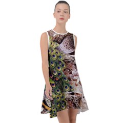 Japanese Painting Flower Peacock Frill Swing Dress by Bedest