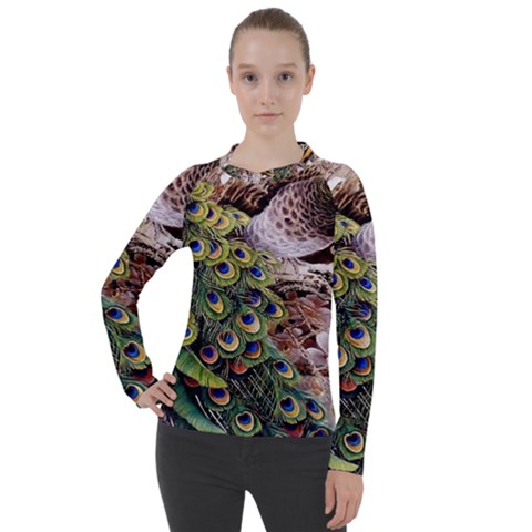 Japanese Painting Flower Peacock Women s Pique Long Sleeve T-shirt by Bedest