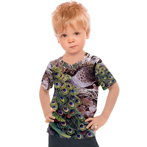 Japanese Painting Flower Peacock Kids  Sports T-shirt by Bedest