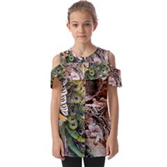 Japanese Painting Flower Peacock Fold Over Open Sleeve Top by Bedest