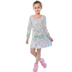 London City Map Kids  Long Sleeve Velvet Dress