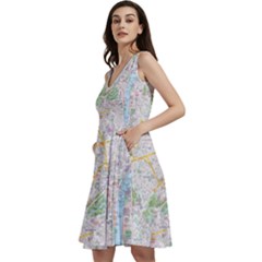 London City Map Sleeveless V-neck Skater Dress With Pockets by Bedest