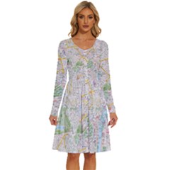 London City Map Long Sleeve Dress With Pocket by Bedest