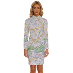 London City Map Long Sleeve Shirt Collar Bodycon Dress by Bedest