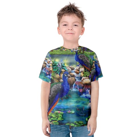 Peacocks  Fantasy Garden Kids  Cotton T-shirt by Bedest