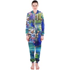 Peacocks  Fantasy Garden Hooded Jumpsuit (ladies) by Bedest