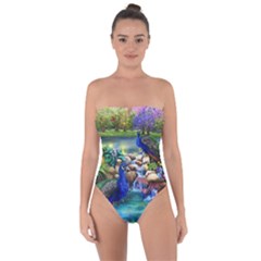 Peacocks  Fantasy Garden Tie Back One Piece Swimsuit by Bedest