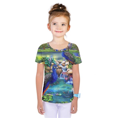 Peacocks  Fantasy Garden Kids  One Piece T-shirt by Bedest