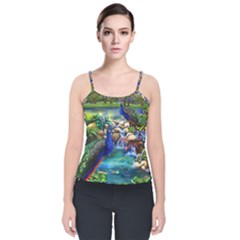 Peacocks  Fantasy Garden Velvet Spaghetti Strap Top by Bedest