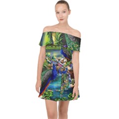 Peacocks  Fantasy Garden Off Shoulder Chiffon Dress by Bedest