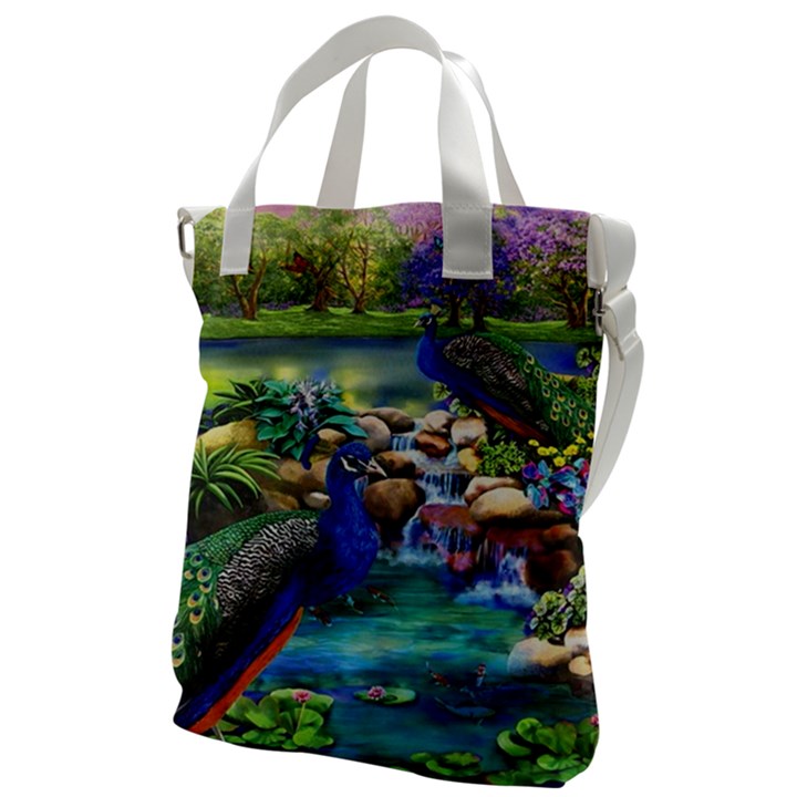 Peacocks  Fantasy Garden Canvas Messenger Bag