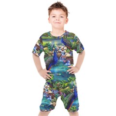 Peacocks  Fantasy Garden Kids  T-shirt And Shorts Set by Bedest