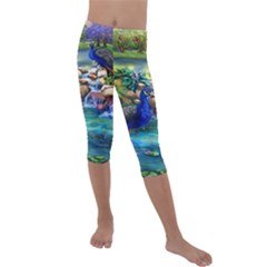 Peacocks  Fantasy Garden Kids  Lightweight Velour Capri Leggings  by Bedest