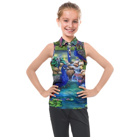 Peacocks  Fantasy Garden Kids  Sleeveless Polo T-shirt by Bedest