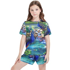 Peacocks  Fantasy Garden Kids  T-shirt And Sports Shorts Set by Bedest