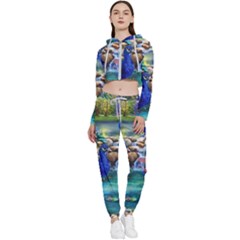 Peacocks  Fantasy Garden Cropped Zip Up Lounge Set by Bedest