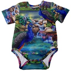 Peacocks  Fantasy Garden Baby Short Sleeve Bodysuit by Bedest