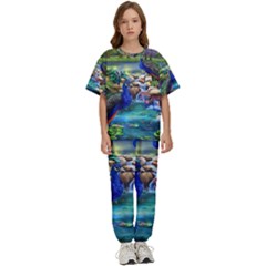 Peacocks  Fantasy Garden Kids  T-shirt And Pants Sports Set by Bedest