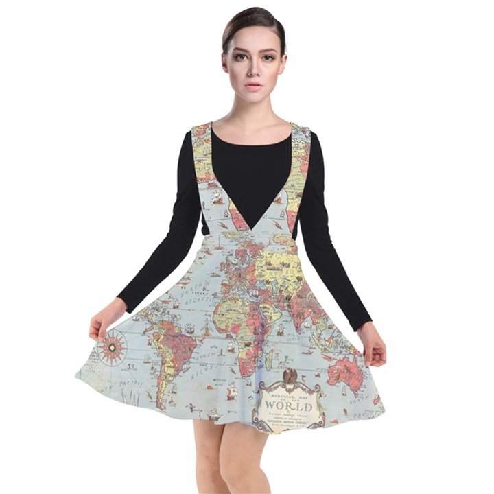 Vintage Old Antique World Map Plunge Pinafore Dress