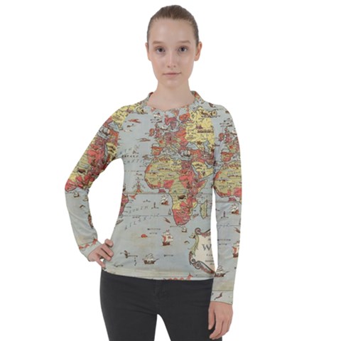 Vintage Old Antique World Map Women s Pique Long Sleeve T-shirt by Bedest