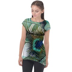 Peacock Feathers Cap Sleeve High Low Top by Bedest