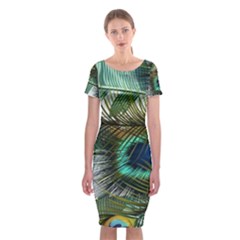 Peacock Feathers Classic Short Sleeve Midi Dress by Bedest