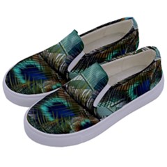 Peacock Feathers Kids  Canvas Slip Ons by Bedest