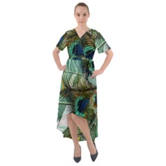 Peacock Feathers Front Wrap High Low Dress by Bedest