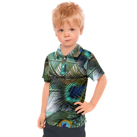 Peacock Feathers Kids  Polo T-shirt by Bedest