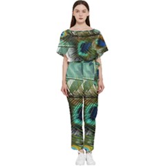 Peacock Feathers Batwing Lightweight Chiffon Jumpsuit by Bedest