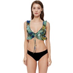 Peacock Feathers Low Cut Ruffle Edge Bikini Top