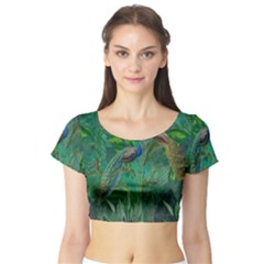 Peacock Paradise Jungle Short Sleeve Crop Top by Bedest