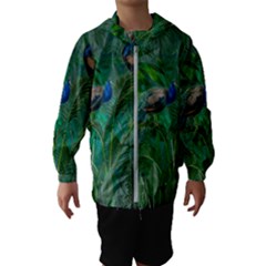 Peacock Paradise Jungle Kids  Hooded Windbreaker by Bedest