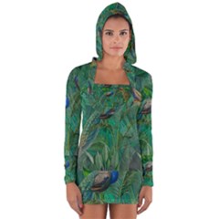 Peacock Paradise Jungle Long Sleeve Hooded T-shirt by Bedest