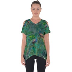 Peacock Paradise Jungle Cut Out Side Drop T-shirt by Bedest