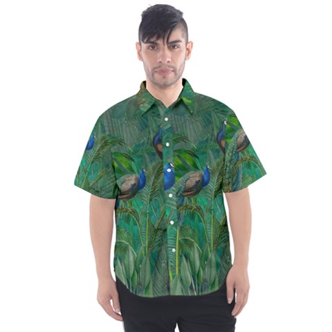 Peacock Paradise Jungle Men s Short Sleeve Shirt by Bedest