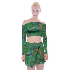 Peacock Paradise Jungle Off Shoulder Top With Mini Skirt Set by Bedest