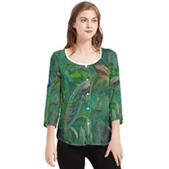 Peacock Paradise Jungle Chiffon Quarter Sleeve Blouse by Bedest