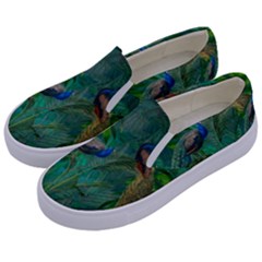 Peacock Paradise Jungle Kids  Canvas Slip Ons by Bedest